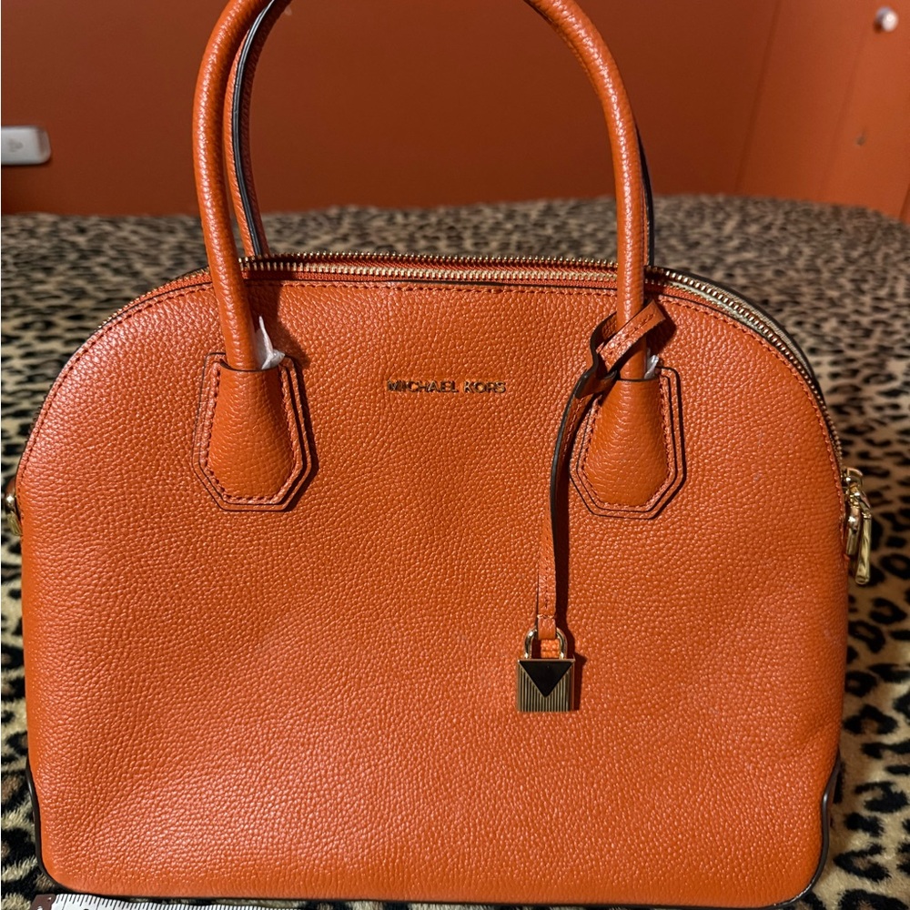 Michael Kors Orange Satchel Bag with Structured Design, brand new